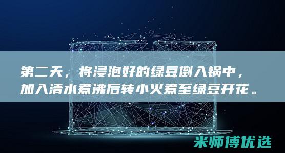 第二天，将浸泡好的绿豆倒入锅中，加入清水煮沸后转小火煮至绿豆开花。
